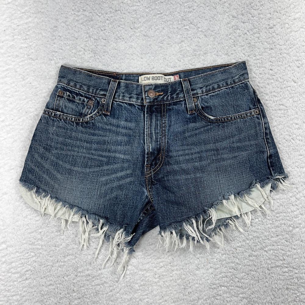 Vintage Levis 527 Low Boot Cut Denim Shorts Women's 30 (W30x3) Frayed Hem
